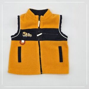 Baby Buddy Boys Vintage Construction Truck Fleece Vest Yellow Size 3-6 Months